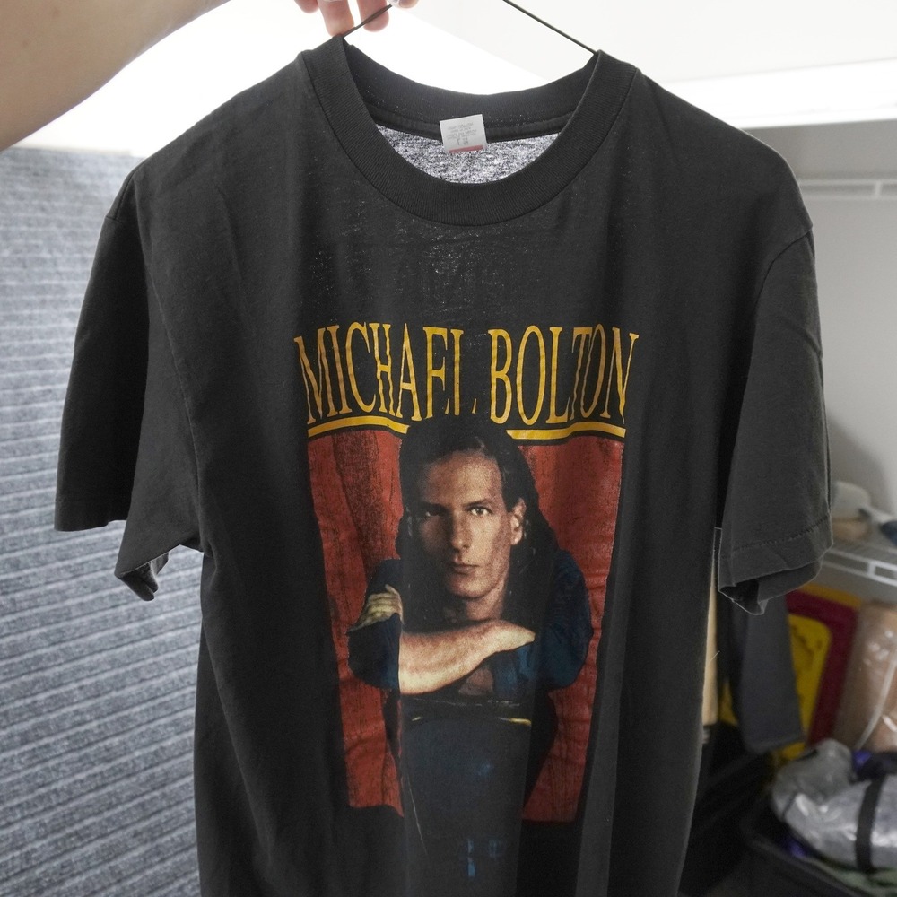 Vintage 90s Michael Bolton Hanes T-Shirt Mens L Black Tour Graphic Tee
